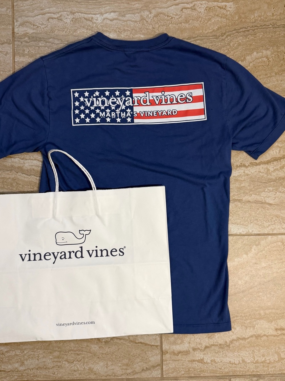 Vineyard Vines Navy Short-Sleeve Tee with American Flag Logo